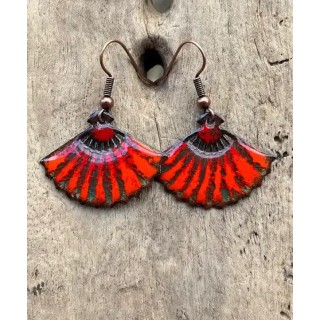 Boucles d'oreilles éventail en émail sur cuivre, fait main en France - émaux sur cuivre