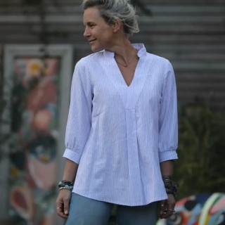 Blouse Isabeau - coton/lin rayé parme - XS