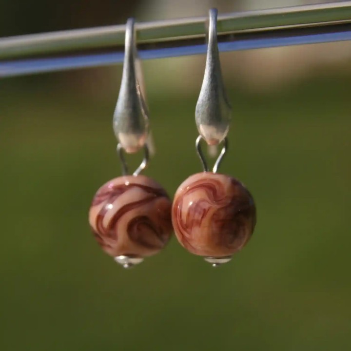 Boucles d'oreilles goutte en argent 925 avec perles de verre de Murano Bella nude à motif