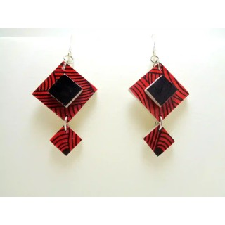 Boucles d'oreille en carton - "Rouge nœuds"/Noir - Argent 925