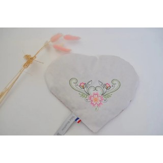 Bouillotte sèche en noyaux de cerises en forme de cœur brodée | Bébé Boutchou