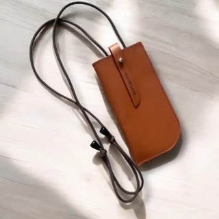Etui à lunettes Homme caramel lisse avec ou sans cordon - sans cordon
