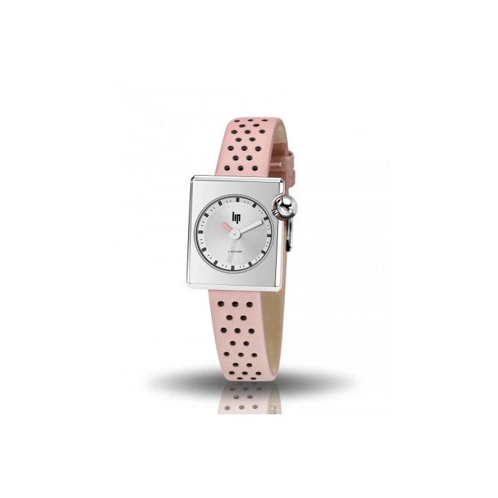 Lip Watch - Mach 2000 mini square with light pink leather strap
