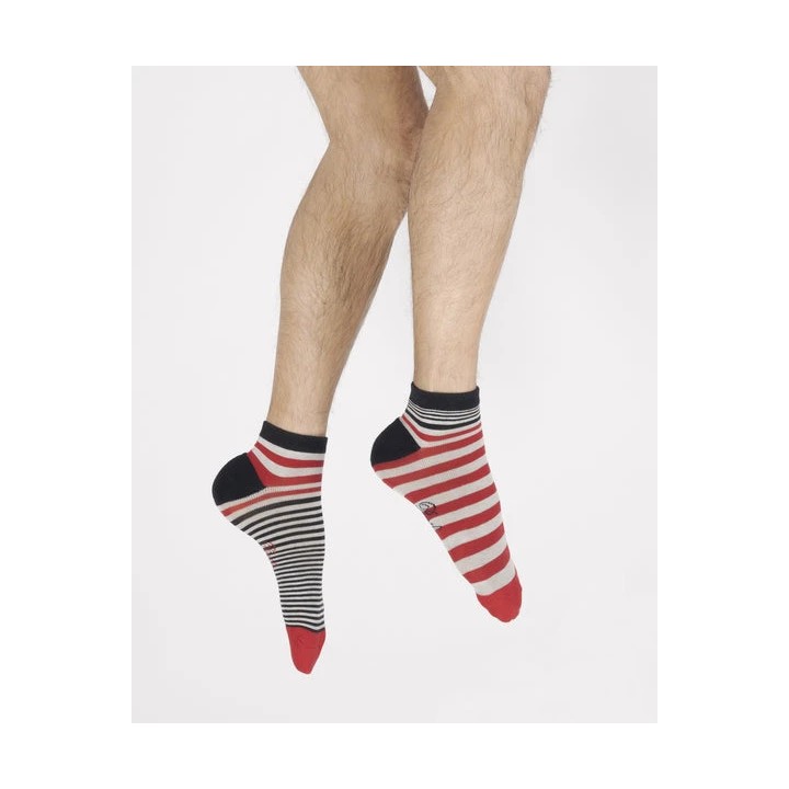 Socquettes de sport homme coton rayures asymétriques marine rouge