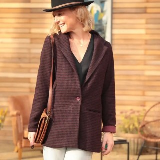 Veste Simone pied-de-poule bordeaux - XS