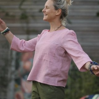 Blouse Toscane - double gaze de coton rose boisé chiné - XS