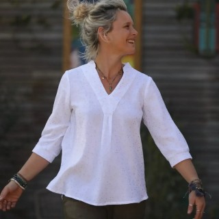 Blouse Isabeau - double gaze de coton blanche plumetis or - XS