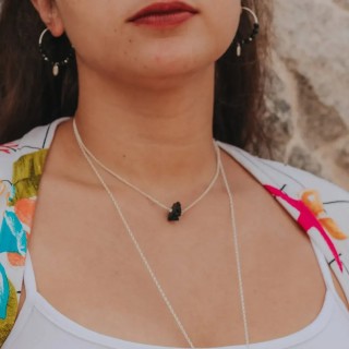 Collier Tourmaline Noire Pierres Brutes et Argent 925