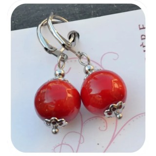 Boucles d'oreilles • acier chirurgical • verre filé • rouge