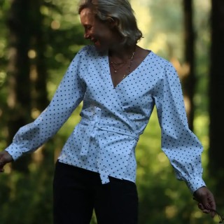 Blouse Laly armuré de coton blanc pois écureuil - XS