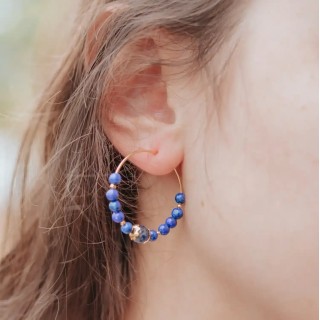 Boucles D'Oreilles Créoles en Lapis-Lazuli et Argent 925 Doré