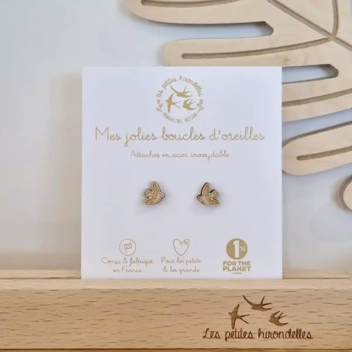 Boucles d'oreilles en bois - Hirondelles