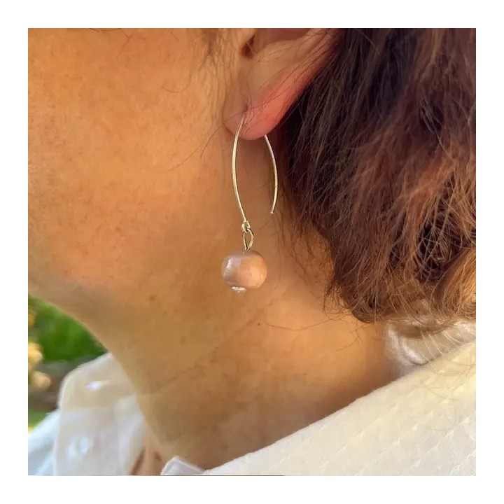 Boucles d'oreilles pendante en argent avec perles de verre de murano Bea nude chair