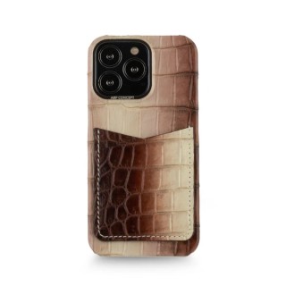 Clearance Sale - Leather iPhone HIMALAYA double card case - iPhone 13 Pro - Chocolate Himalaya crocodile
