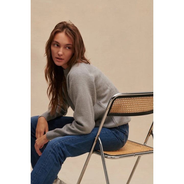 Sweat gris chiné en laine mérinos pour femme