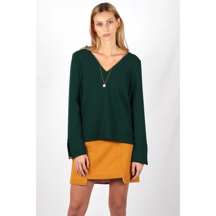 Pull vert sapin en crêpe de laine Chloé