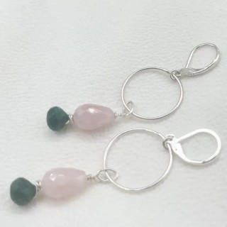 Boucles d'oreilles avec gouttes émeraudes et agate facettée