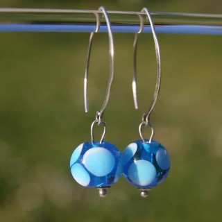 Boucles d'oreilles crochet en argent avec perles de verre de Murano Bea turquoise à pois