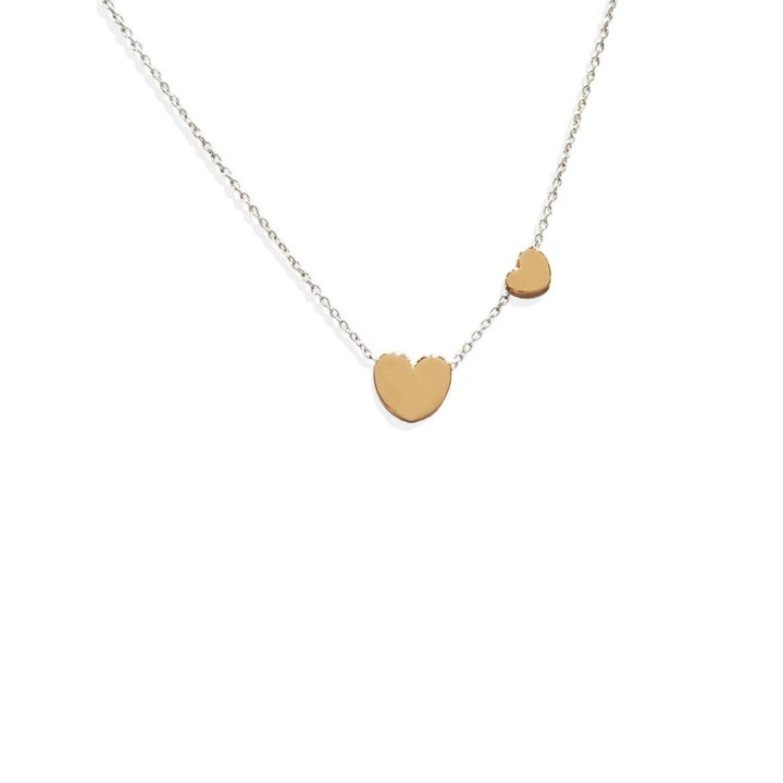 Collier Glam's double cœur bicolore Or rose et Or blanc 18k