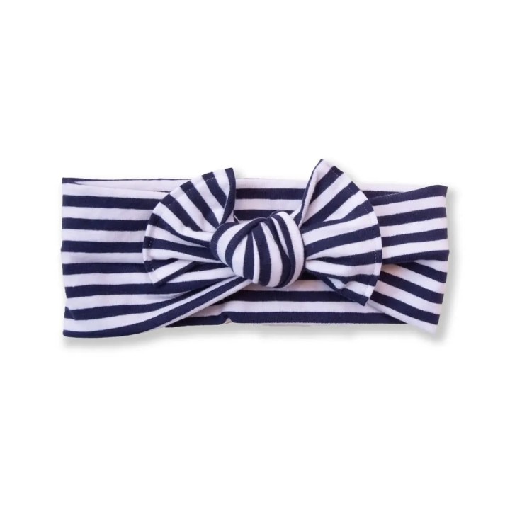 Bandeau Jersey Bébé Fille Rayé Blanc et Bleu – Ajustable avec Nœud
