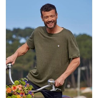 T-shirt Homme en Lin Kaki - L'Iconique - S