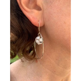 Créole argent925 Pushi perle transparente à pois blanc