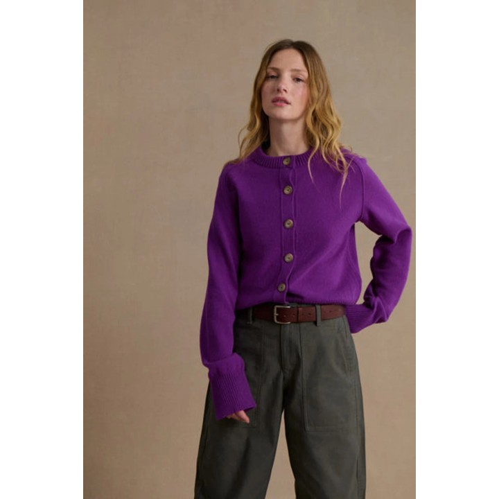 Cardigan violet en laine mérinos pour femme