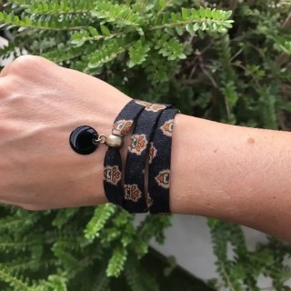 Bracelet provençal 3 tours sequin émaillé noir Le Mirabeau