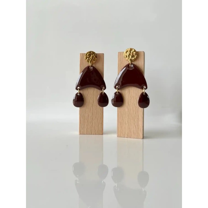 Boucles d’oreilles chandelier marron doré
