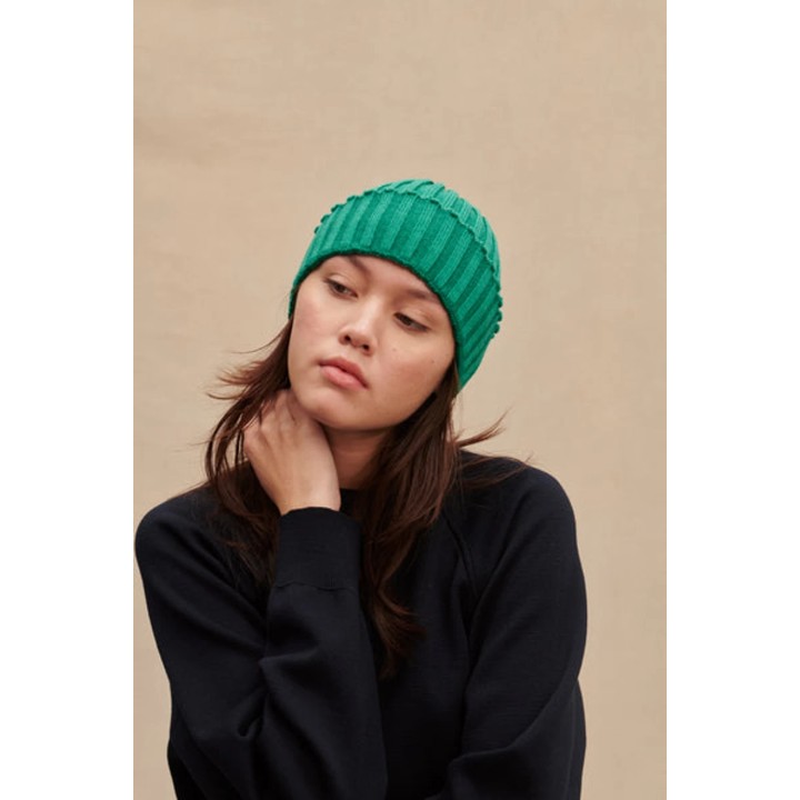 Bonnet à côtes turquoise 100% laine mérinos