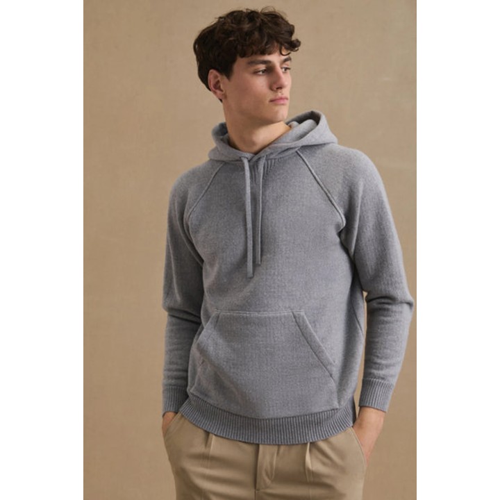 Hoodie gris chiné en laine mérinos pour homme